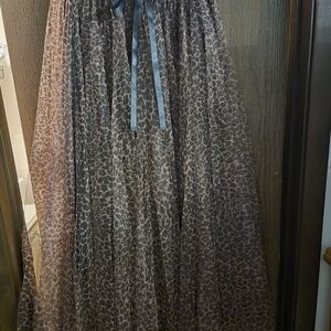 Leopard Print Tulle Maxi Skirt - Brown/Black